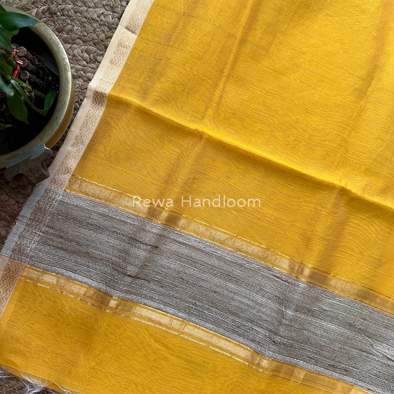 Maheshwari Golden Yellow Silk Dupatta PD027