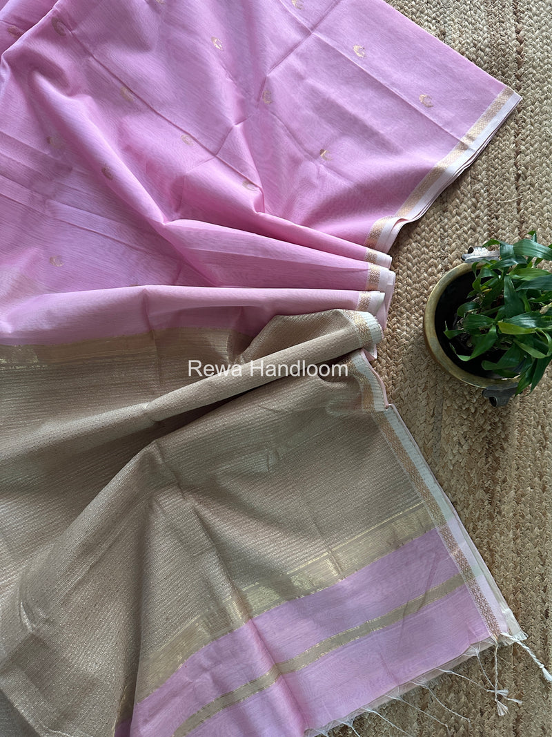 Baby Pink Zari Butti Maheshwari Saree CBGS02