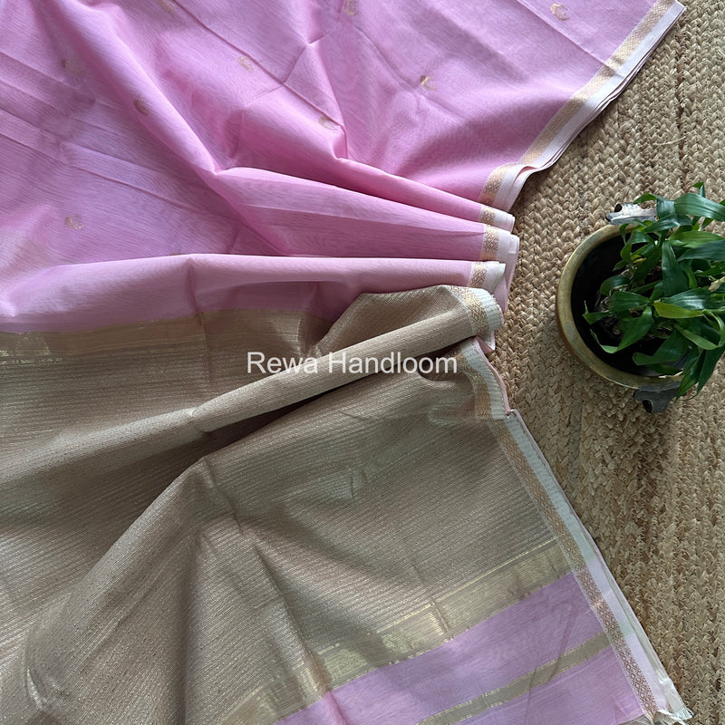 Baby Pink Zari Butti Maheshwari Saree CBGS02
