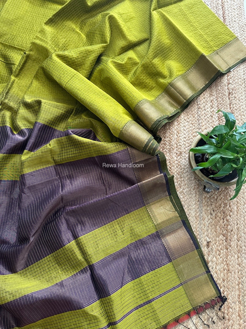 Maheshwari Mehendi Green Zari Checks Saree ZCHX347