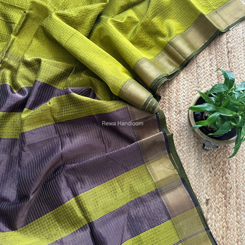 Maheshwari Mehendi Green Zari Checks Saree ZCHX347