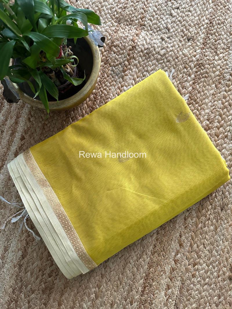 Yellow Zari Butti Maheshwari Saree CBGS03