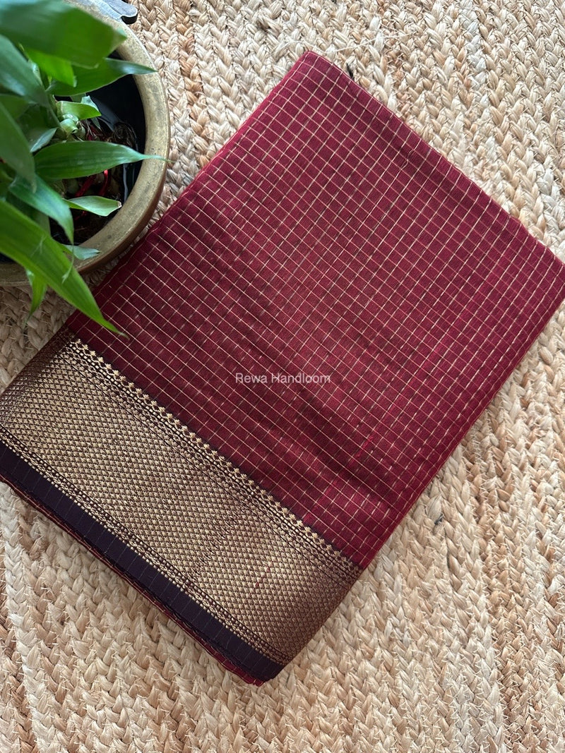 Maheshwari Maroon Zari Checks Saree ZCHX348