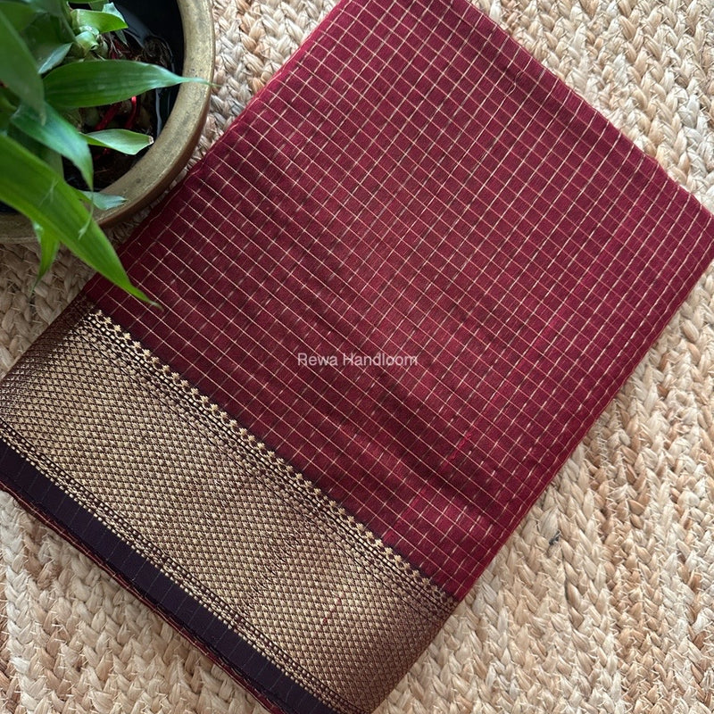 Maheshwari Maroon Zari Checks Saree ZCHX348