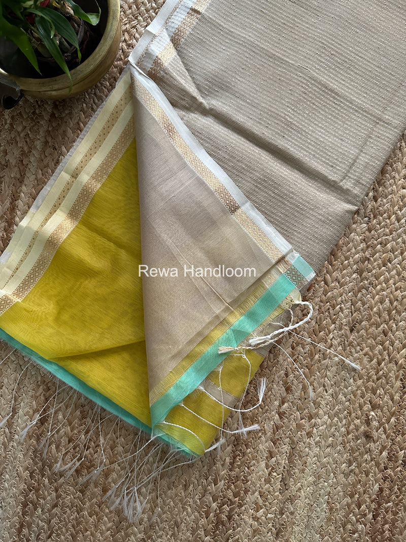 Yellow Zari Butti Maheshwari Saree CBGS03
