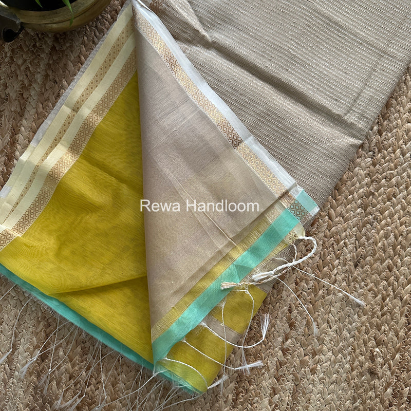 Yellow Zari Butti Maheshwari Saree CBGS03