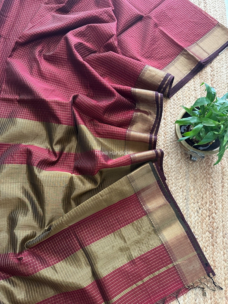Maheshwari Maroon Zari Checks Saree ZCHX348