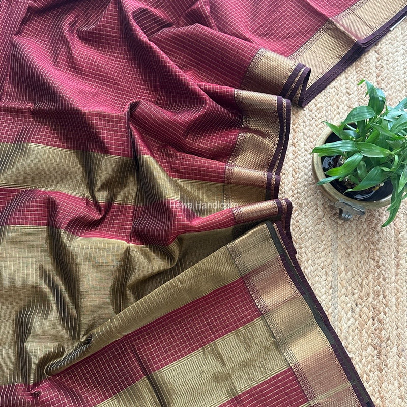 Maheshwari Maroon Zari Checks Saree ZCHX348
