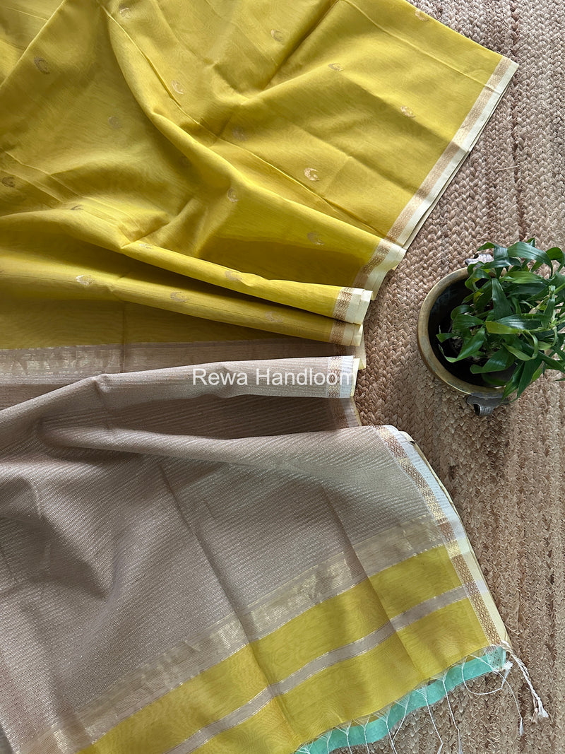 Yellow Zari Butti Maheshwari Saree CBGS03