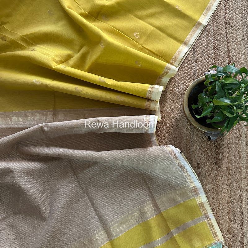 Yellow Zari Butti Maheshwari Saree CBGS03