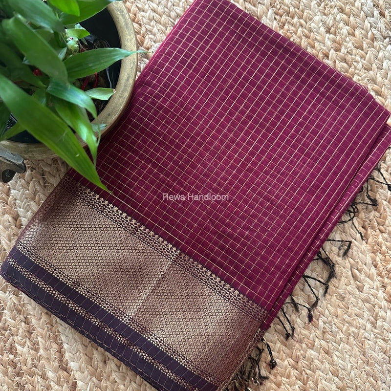 Maheshwari Wine Zari Checks Saree ZCHX349