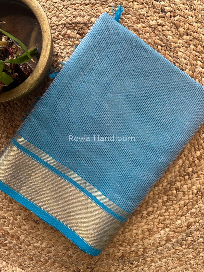Exclusive Maheswari Self Checks Sky Blue Saree MCS049