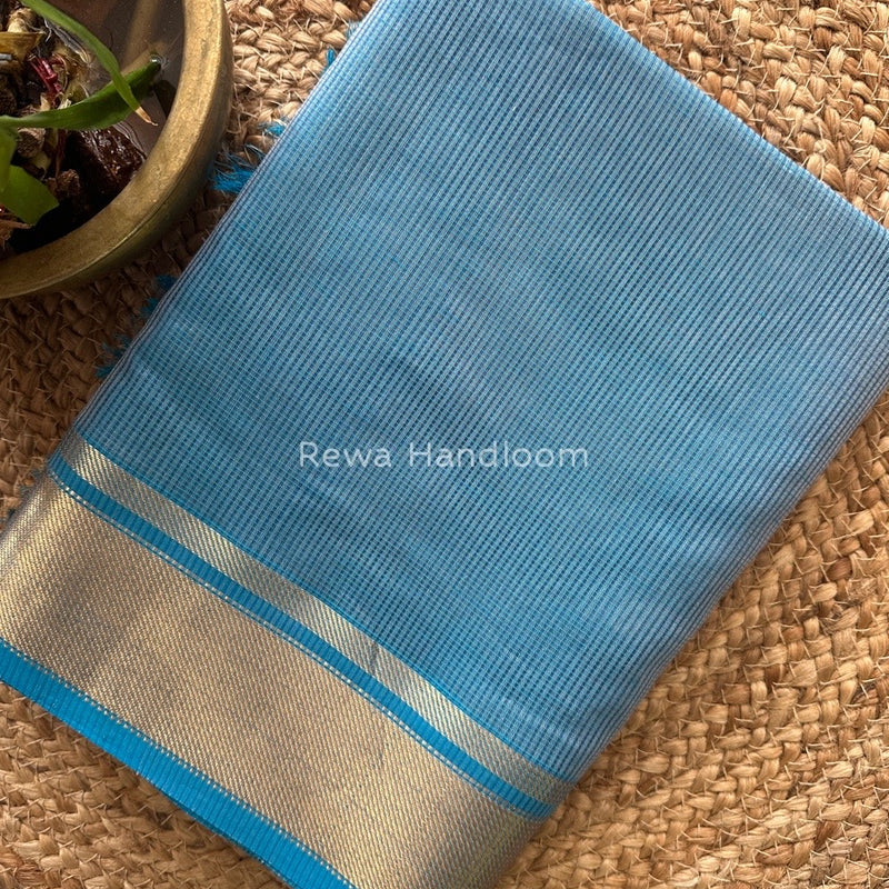 Exclusive Maheswari Self Checks Sky Blue Saree MCS049