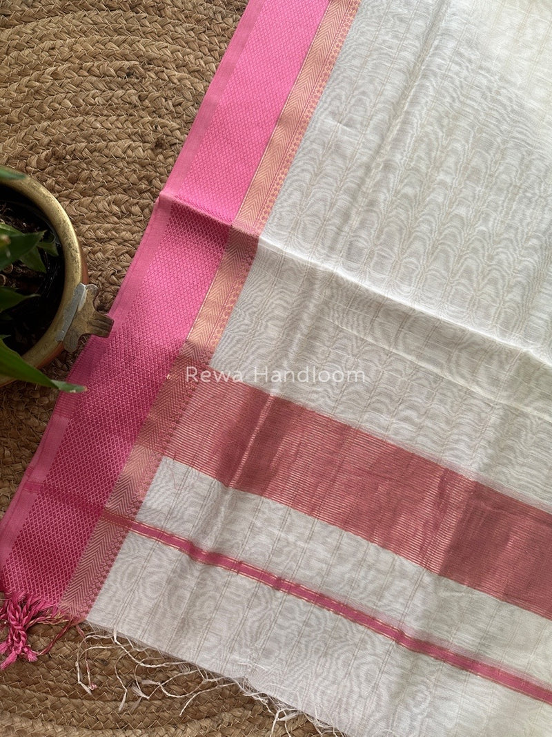 Maheshwari White Silk Dupatta PD030