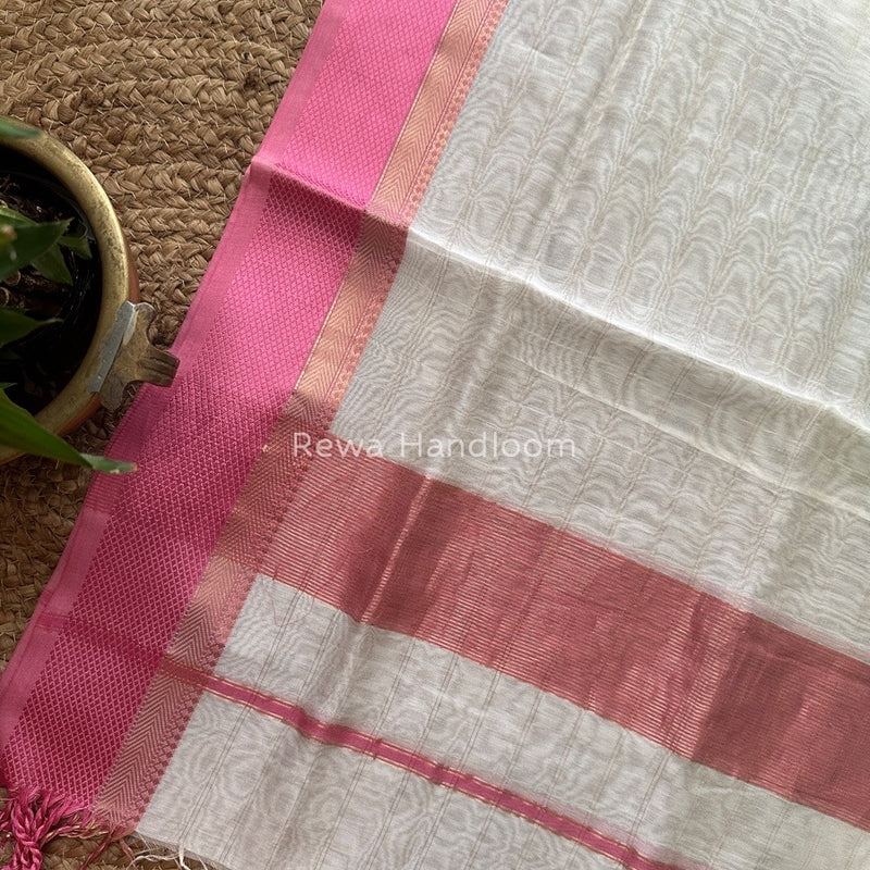 Maheshwari White Silk Dupatta PD030