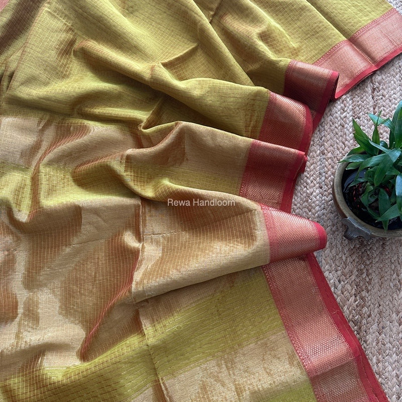Maheshwari Parrot Green Zari Checks Saree ZCHX351