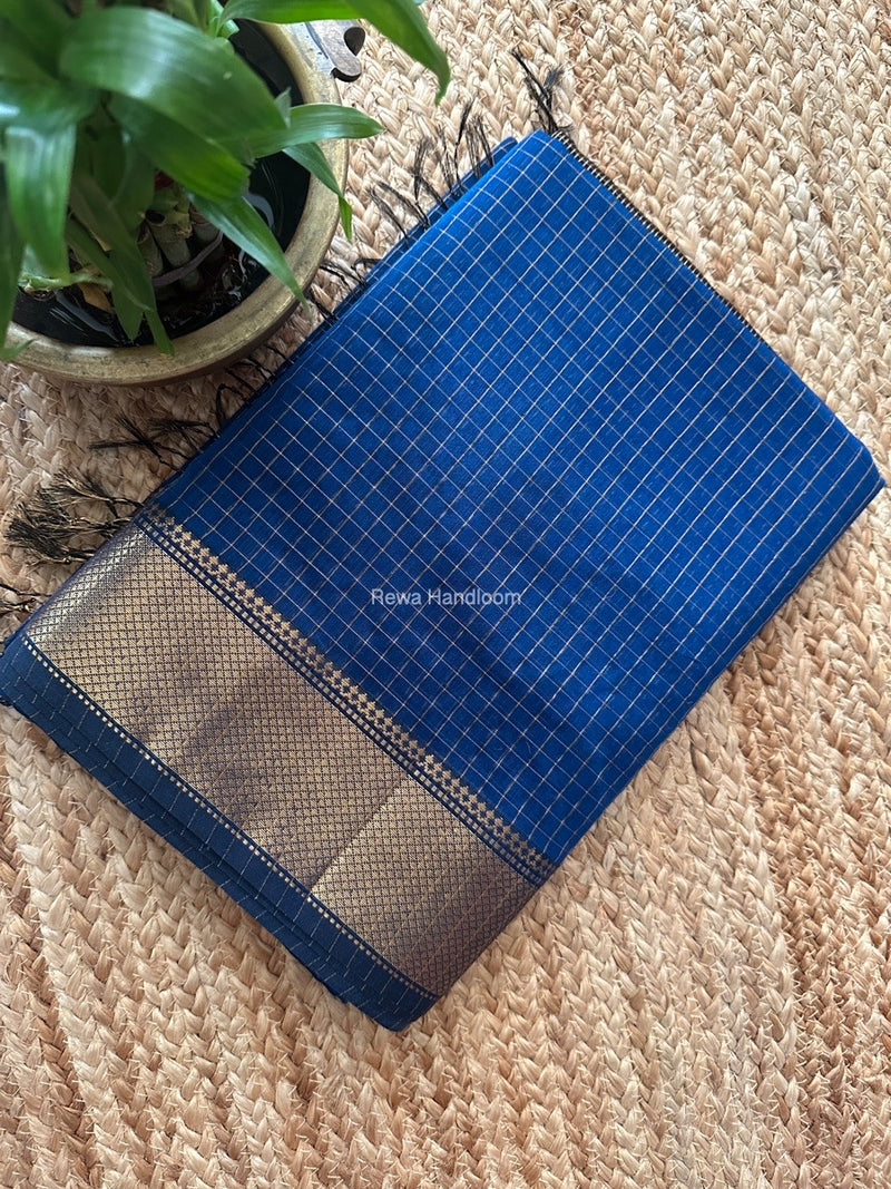 Maheshwari Blue Zari Checks Saree ZCHX352