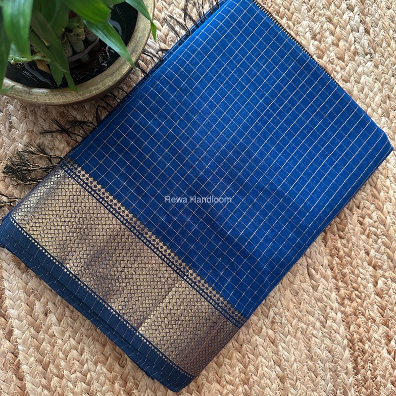 Maheshwari Blue Zari Checks Saree ZCHX352