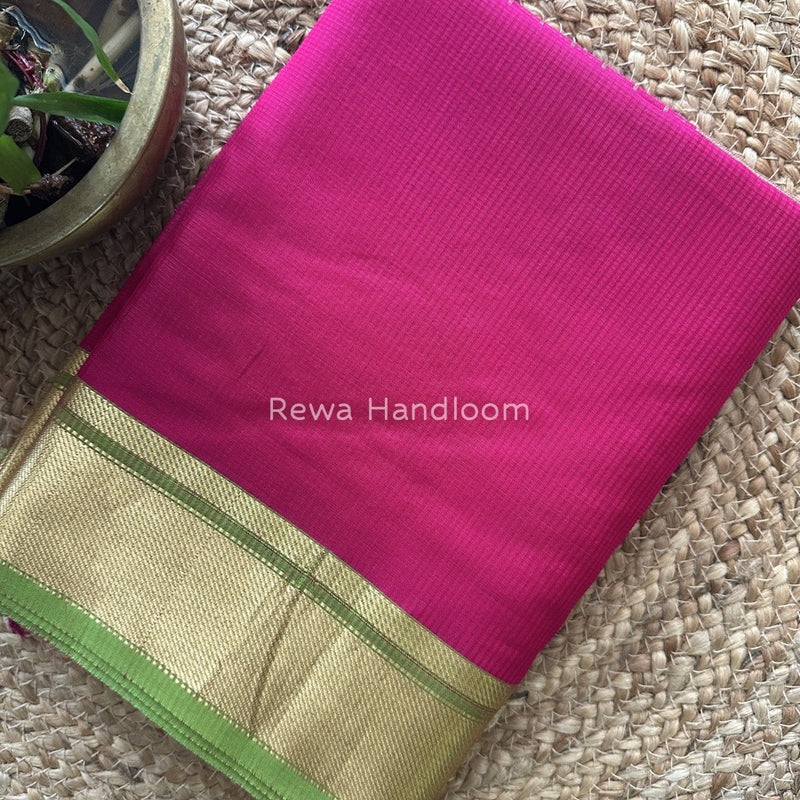 Exclusive Maheswari Self Checks Rani Pink Saree MCS051