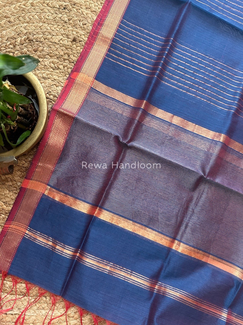 Maheshwari Dark Blue Silk Dupatta PD033