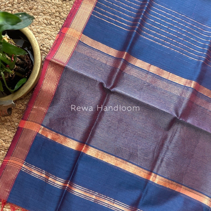Maheshwari Dark Blue Silk Dupatta PD033