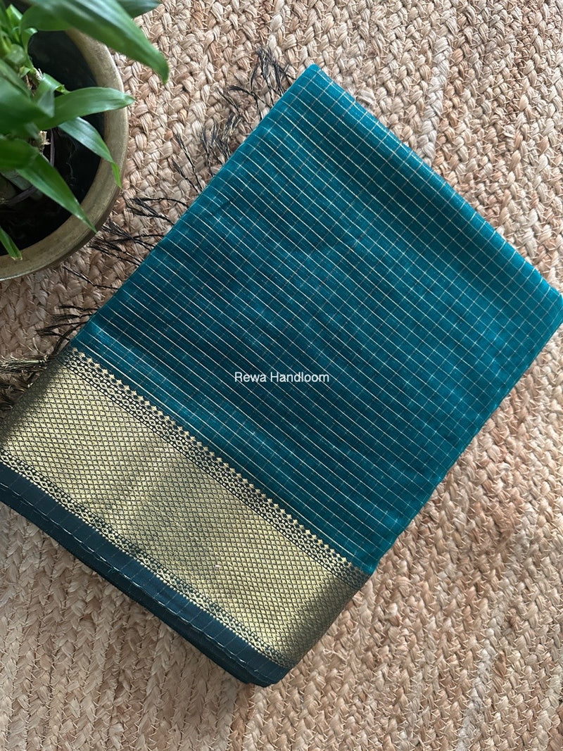 Maheshwari Rama Green Zari Checks Saree ZCHX377