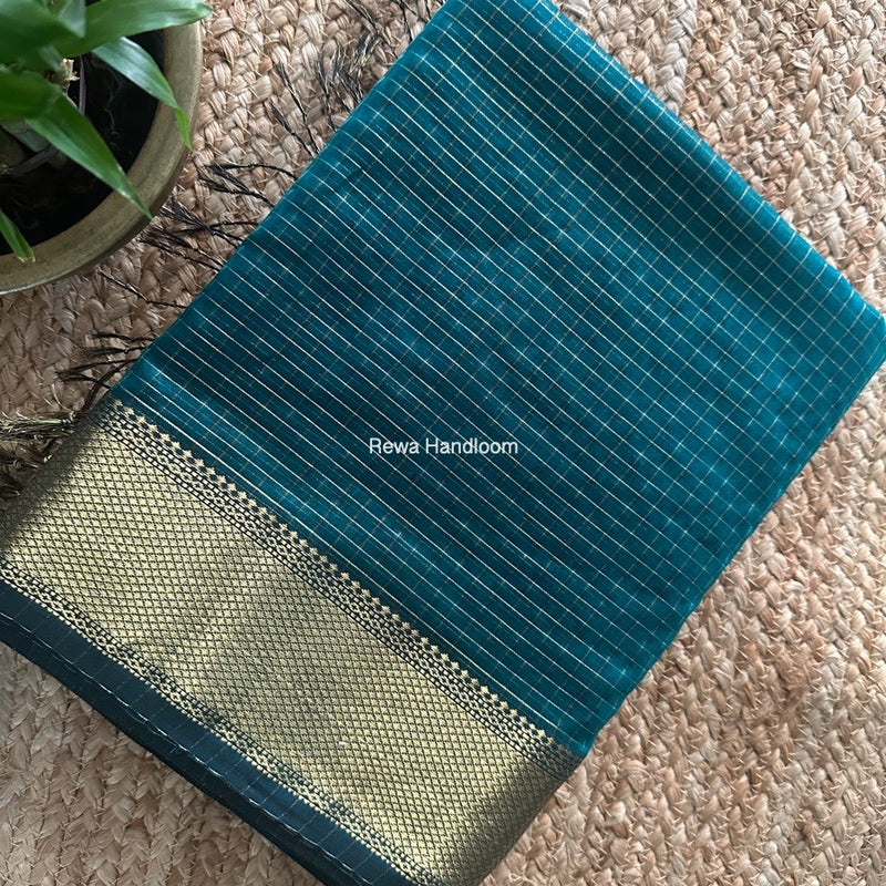 Maheshwari Rama Green Zari Checks Saree ZCHX377