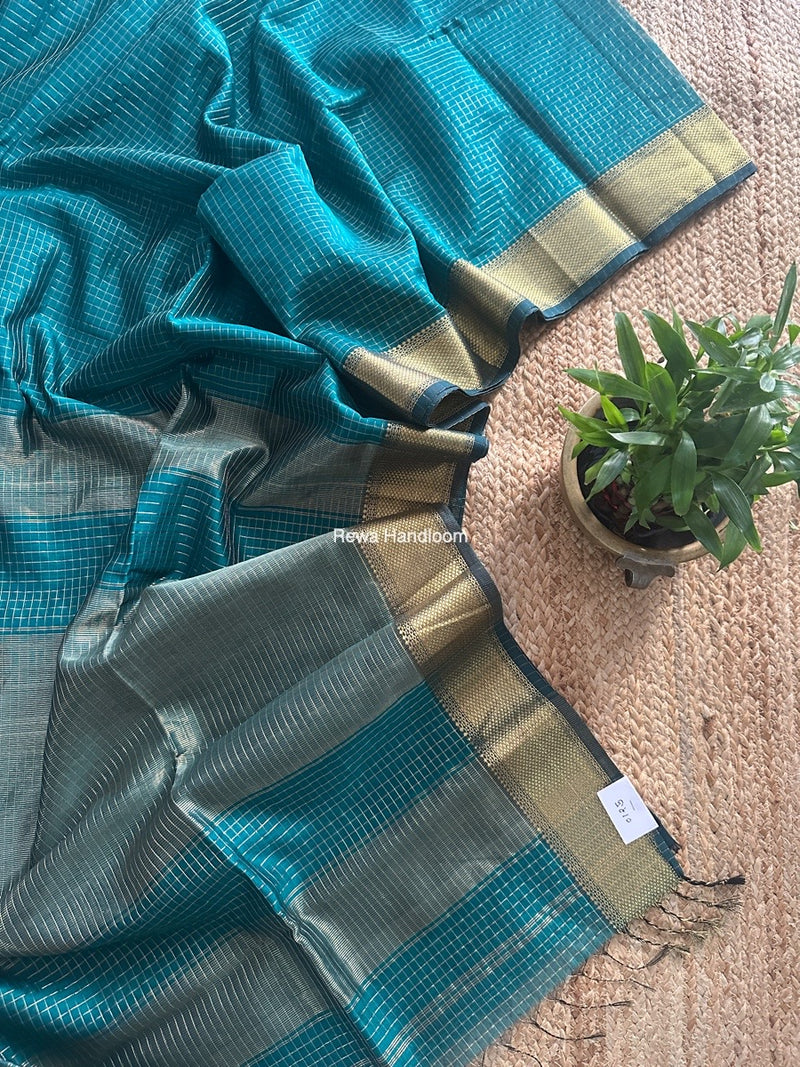 Maheshwari Rama Green Zari Checks Saree ZCHX377