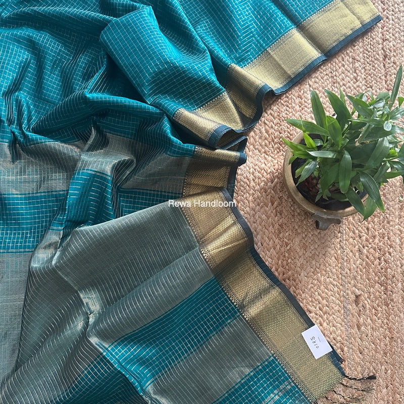 Maheshwari Rama Green Zari Checks Saree ZCHX377