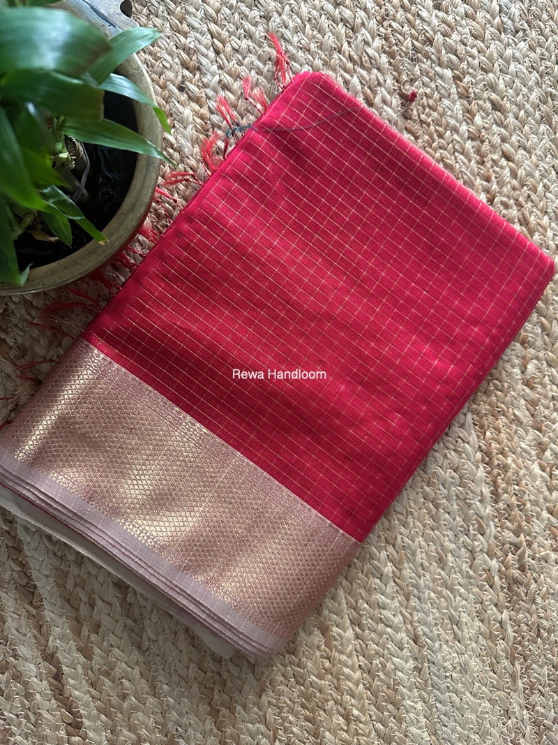 Maheshwari Fuchsia Pink Zari Checks Saree ZCHX378