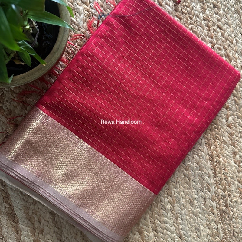 Maheshwari Fuchsia Pink Zari Checks Saree ZCHX378