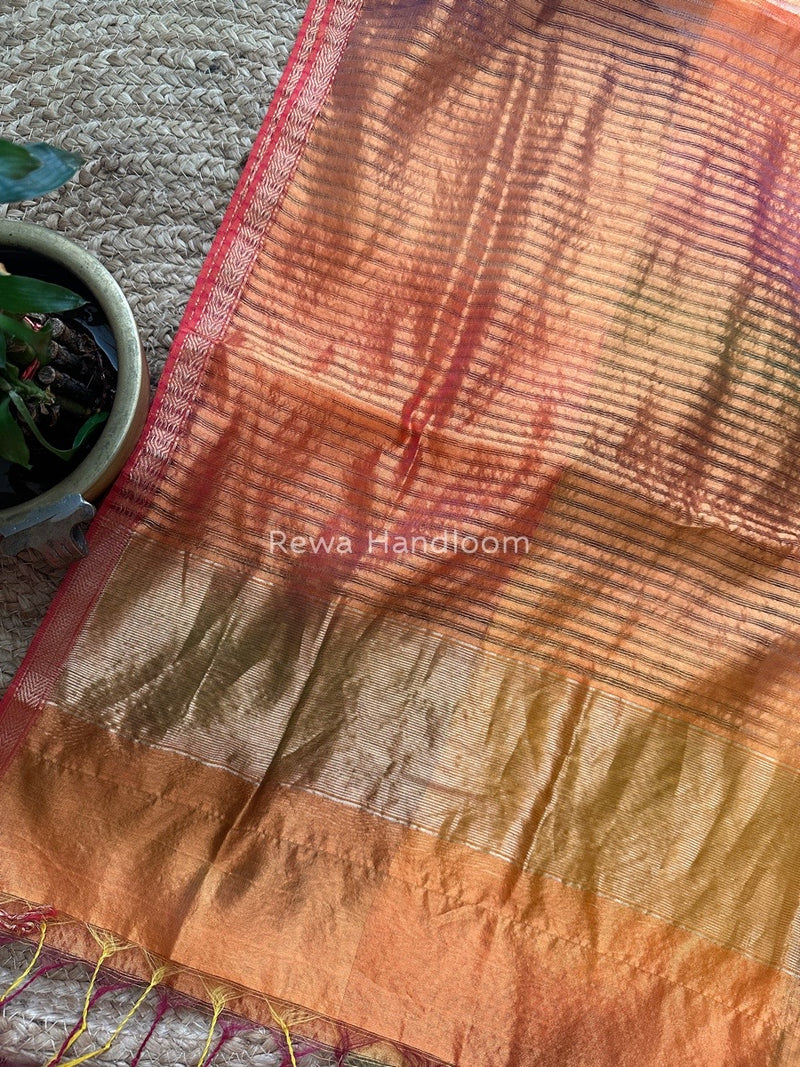 Maheshwari Orange Silk Dupatta PD012