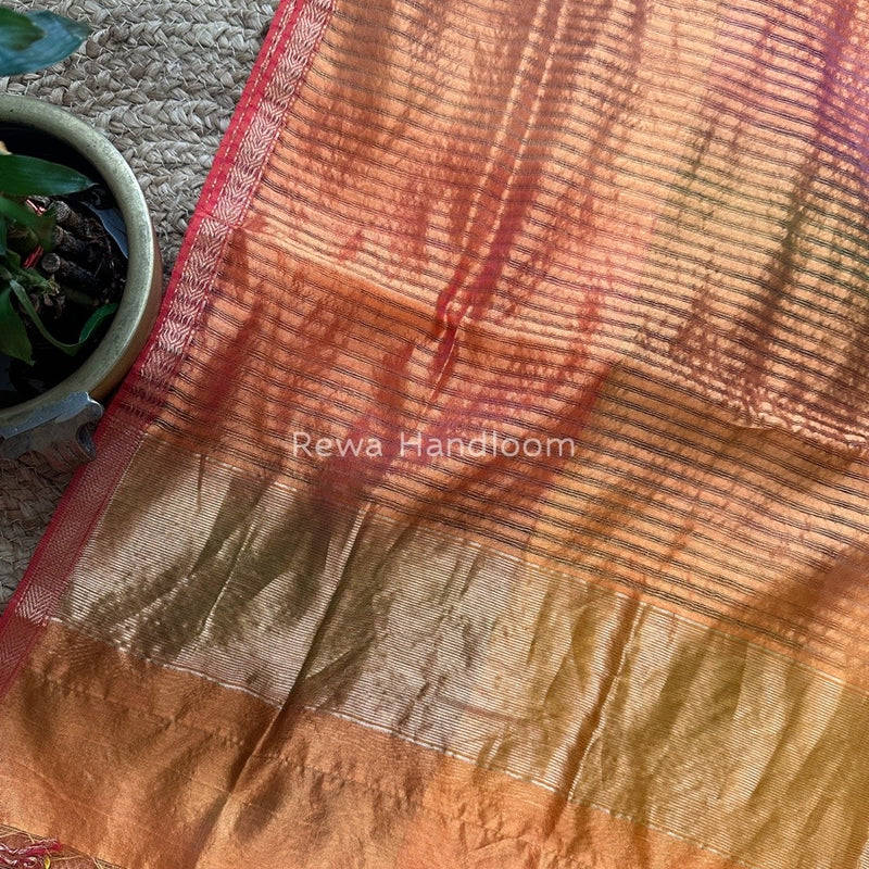 Maheshwari Orange Silk Dupatta PD012