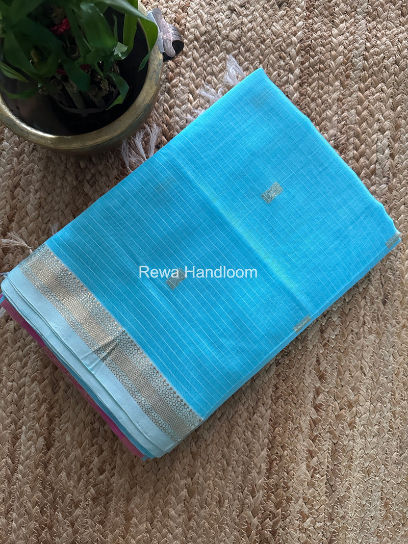 Maheshwari Sky Blue Butta Pallu Saree BTPS077