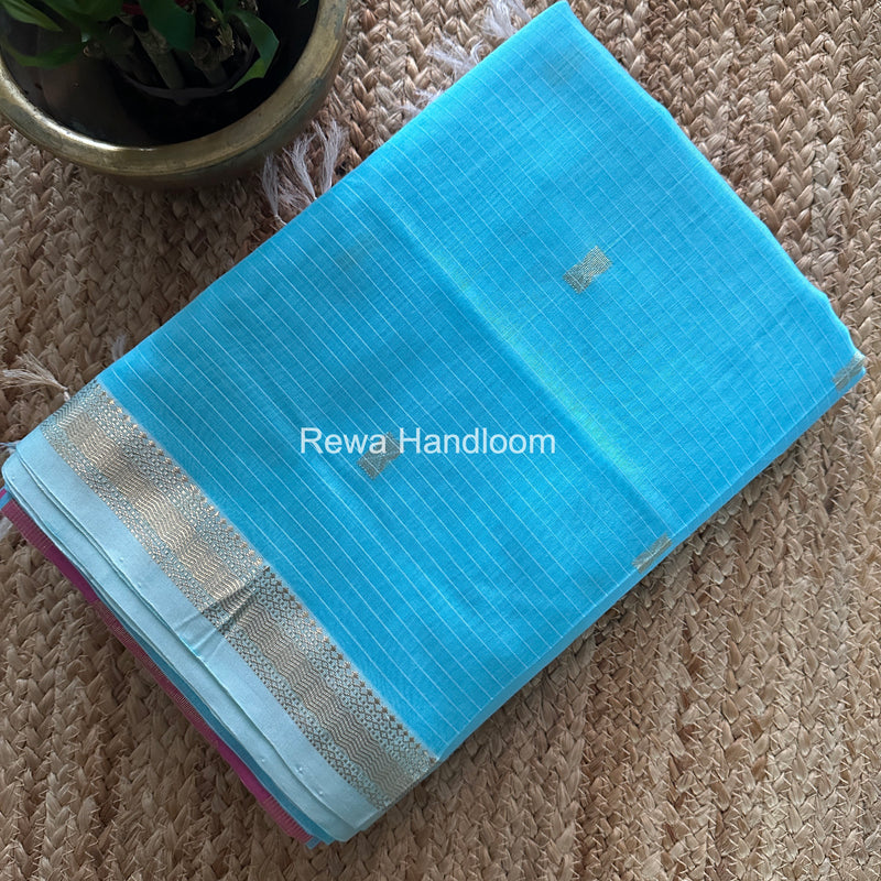 Maheshwari Sky Blue Butta Pallu Saree BTPS077