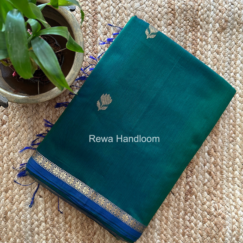Maheshwari Green Shaded Gajalakshmi Diya Butta Saree GKDB07