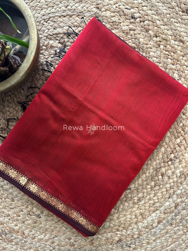 Red Zari Butti Maheshwari Saree SBS0049