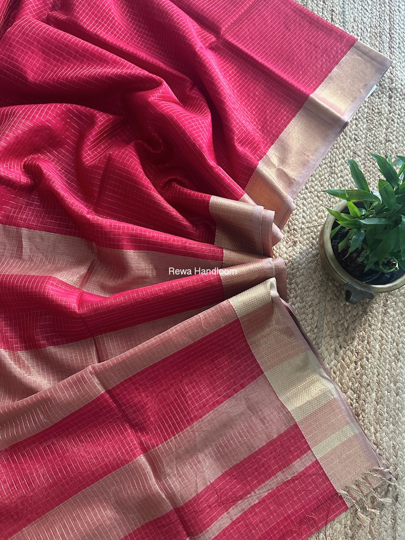 Maheshwari Fuchsia Pink Zari Checks Saree ZCHX378