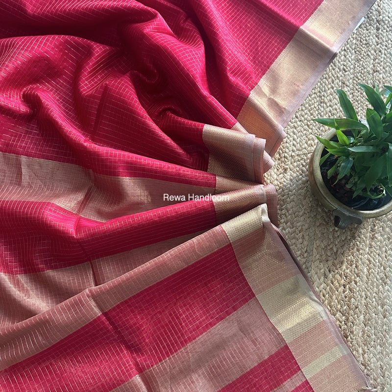Maheshwari Fuchsia Pink Zari Checks Saree ZCHX378