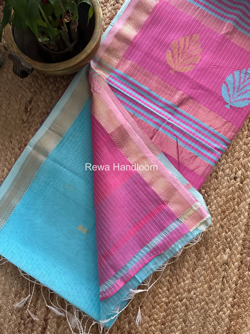 Maheshwari Sky Blue Butta Pallu Saree BTPS077