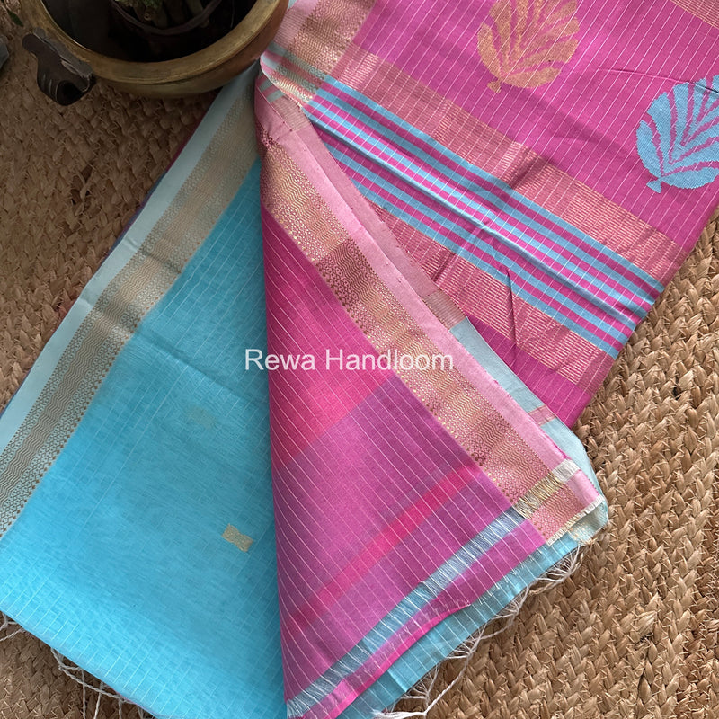 Maheshwari Sky Blue Butta Pallu Saree BTPS077
