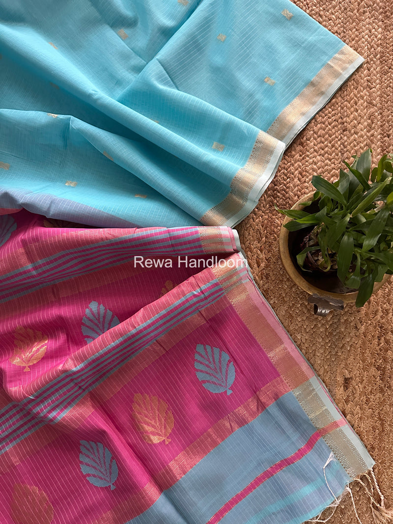 Maheshwari Sky Blue Butta Pallu Saree BTPS077