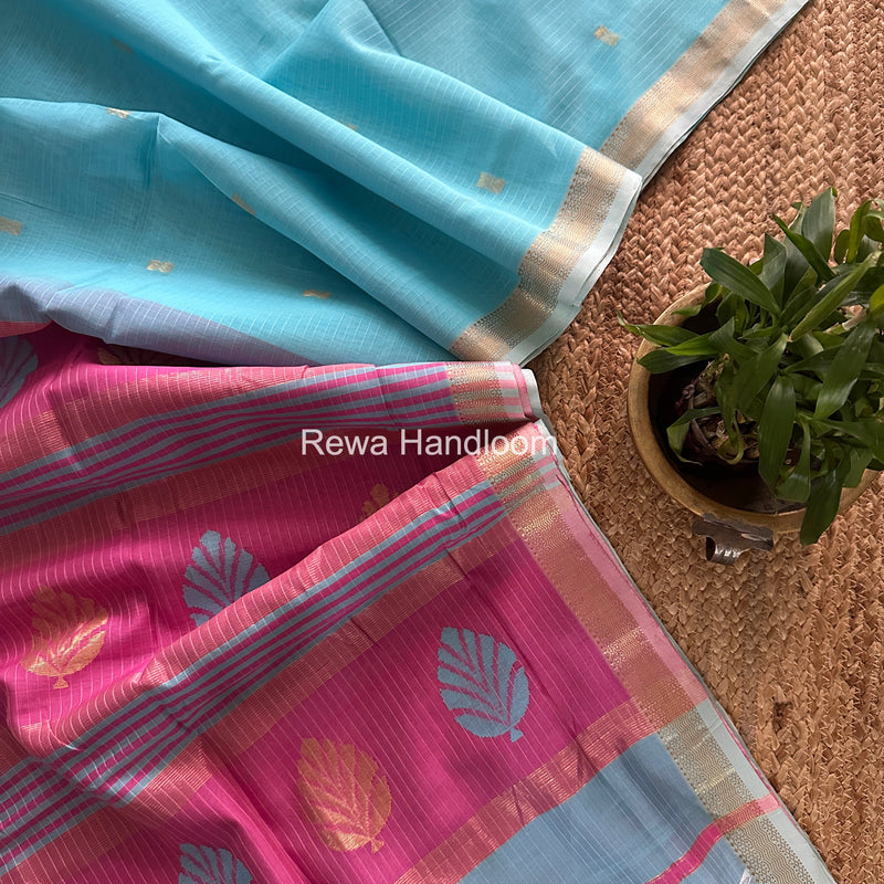 Maheshwari Sky Blue Butta Pallu Saree BTPS077