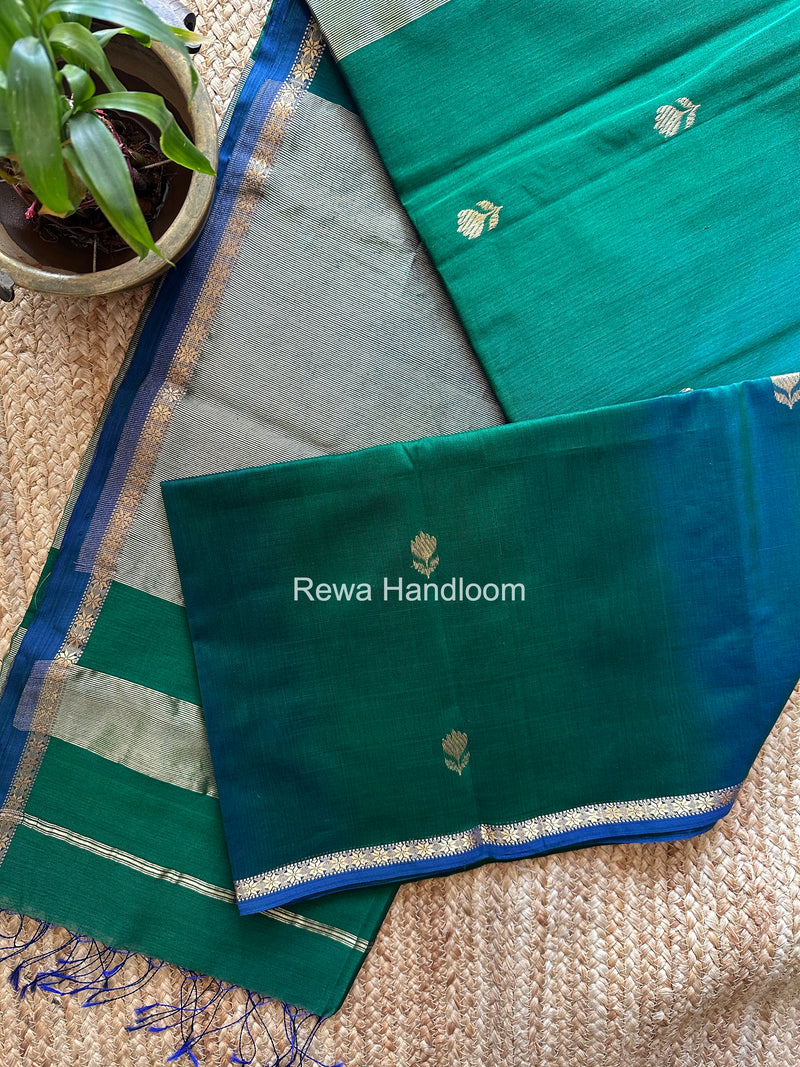 Maheshwari Green Shaded Gajalakshmi Diya Butta Saree GKDB07
