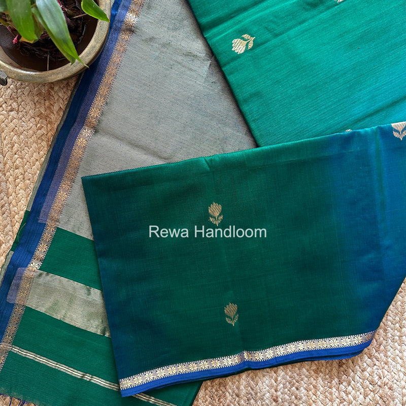 Maheshwari Green Shaded Gajalakshmi Diya Butta Saree GKDB07