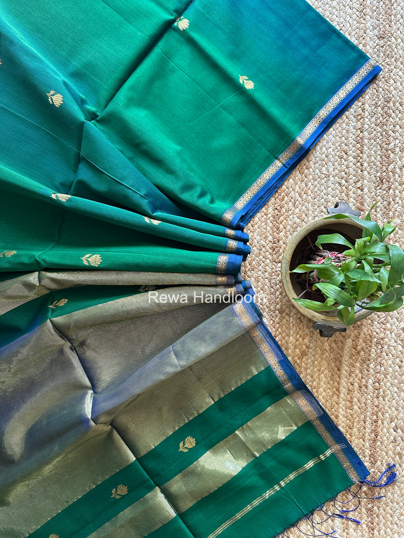Maheshwari Green Shaded Gajalakshmi Diya Butta Saree GKDB07