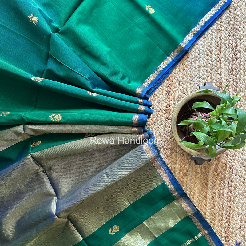 Maheshwari Green Shaded Gajalakshmi Diya Butta Saree GKDB07