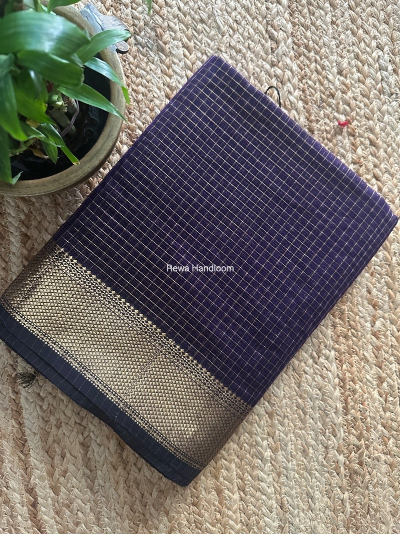 Maheshwari Purple Zari Checks Saree ZCHX380