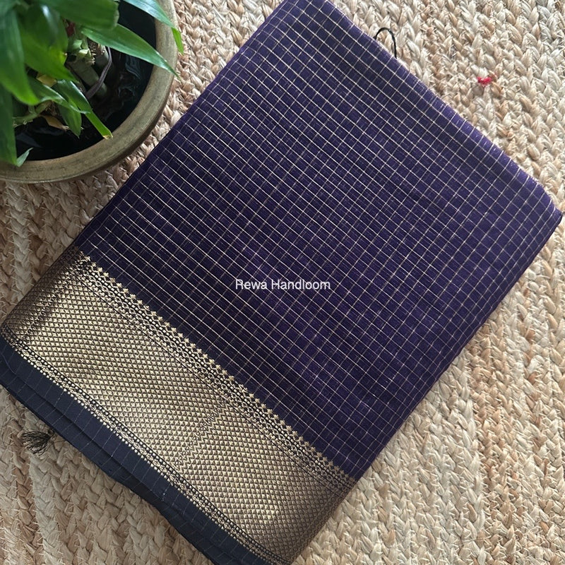 Maheshwari Purple Zari Checks Saree ZCHX380