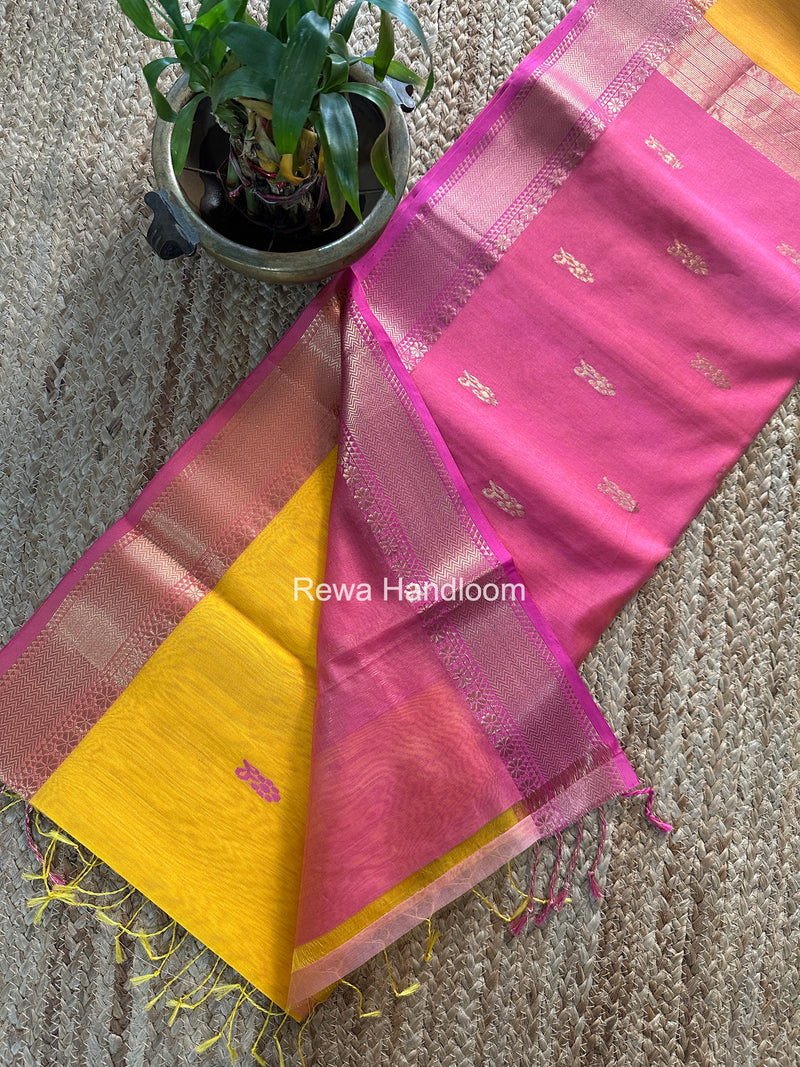 Maheshwari Yellow Lotus Butta Saree NLB04